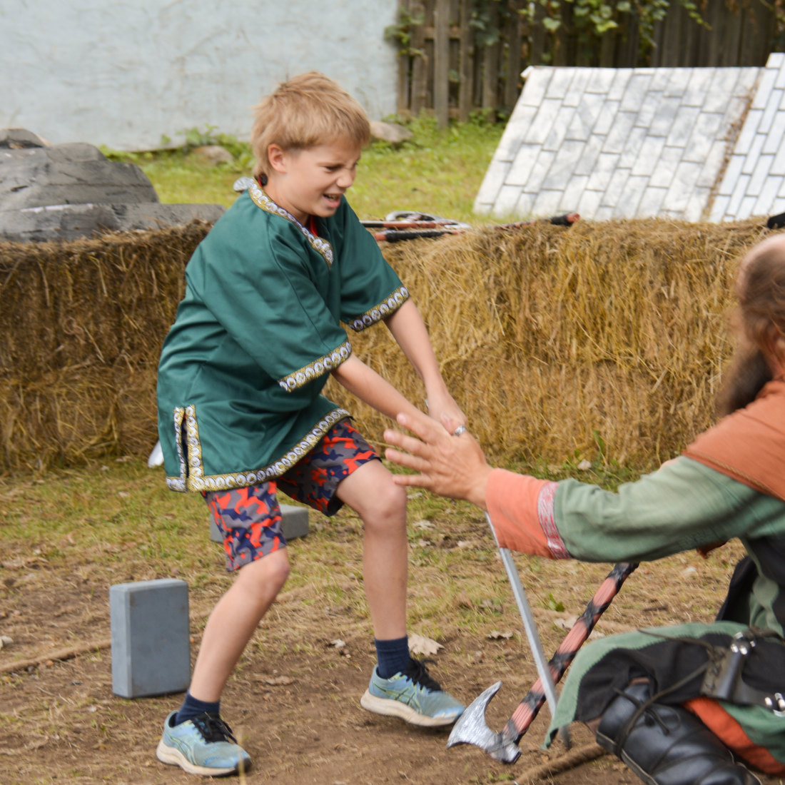 One kid doing the viking invasion battle