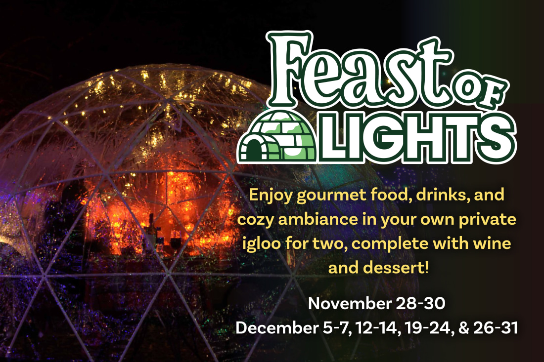 Feast of Lights: Enjoy gourmet food, drinks, and cozy ambiance in your own private igloo for two, complete with wine and dessert