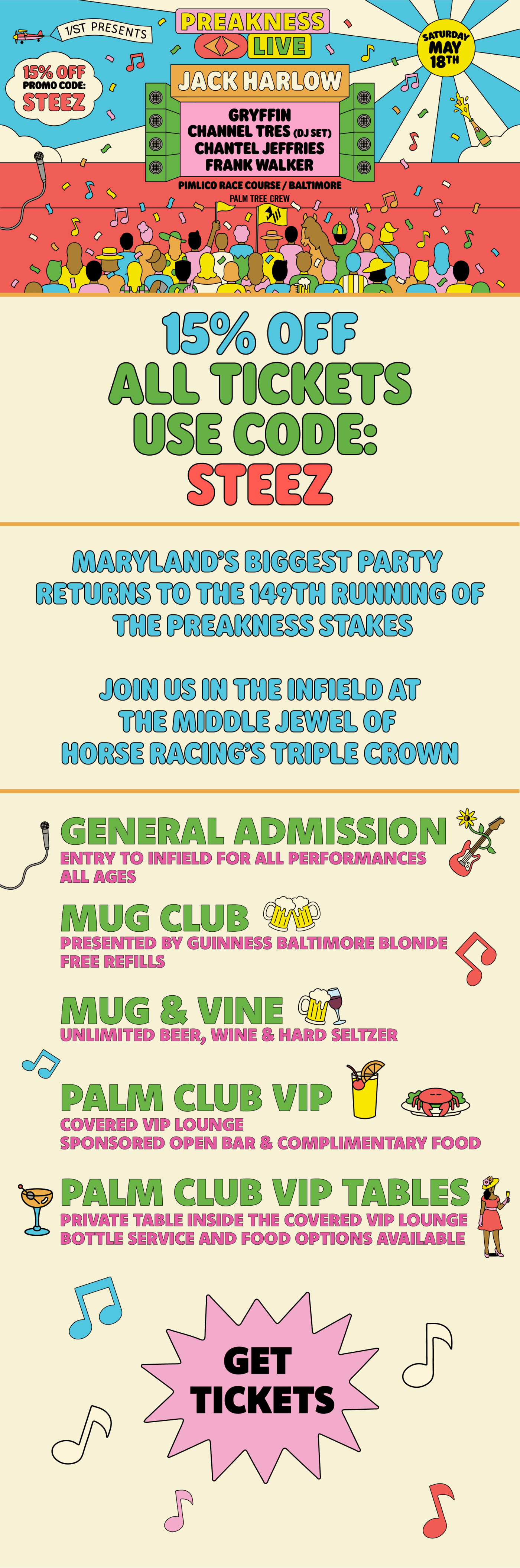 Preakness LIVE! 🌻 One week away until Gryffin, Jack Harlow, Channel Tres,  Chantel Jeffries & Frank Walker bring Marylands #1 party to the infield at  Pimlico! t - Sunset Music Festival Tampa