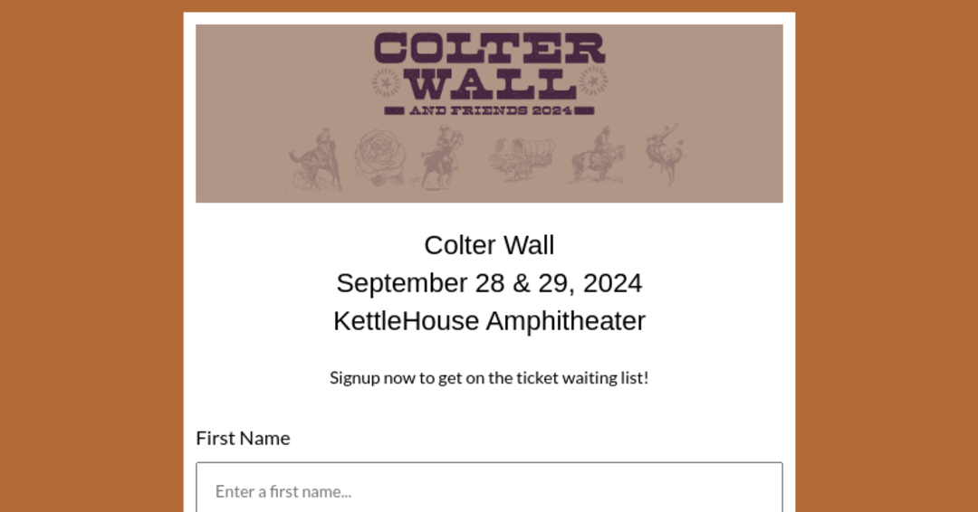 Ticket Waiting List Colter Wall 2024/09/2829