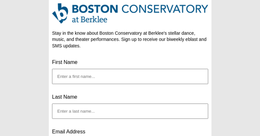 Boston Conservatory Sign-Up Form