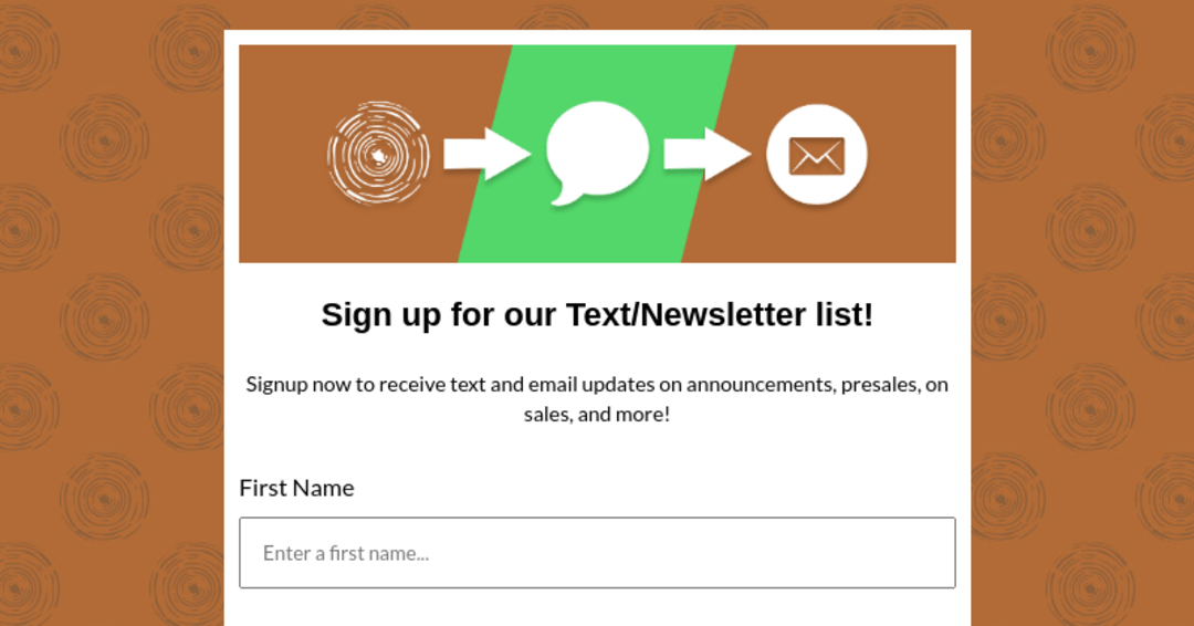 Text/Newsletter Sign Up (Landing Page)